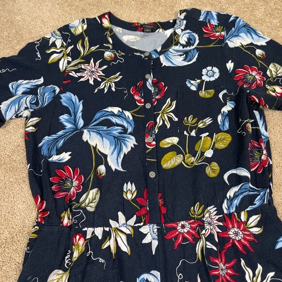 Ann Taylor Jumpsuit Womens 12 Navy Floral Wide Leg Gaucho Cropped Bohemian Flowy - Picture 3 of 12